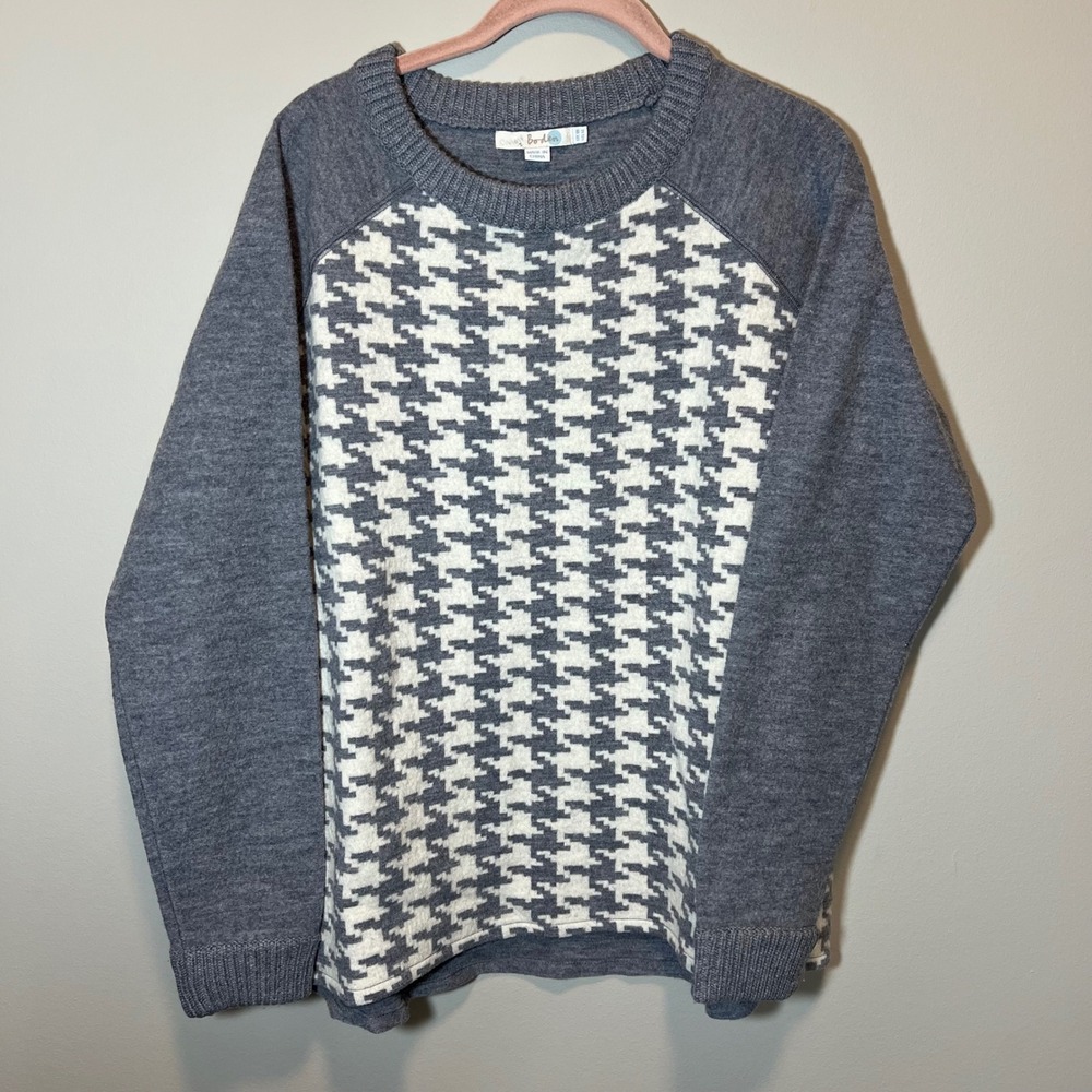 Boden Women's Grey White Houndstooth 100% Wool Raglan Sleeve Sweater US 14